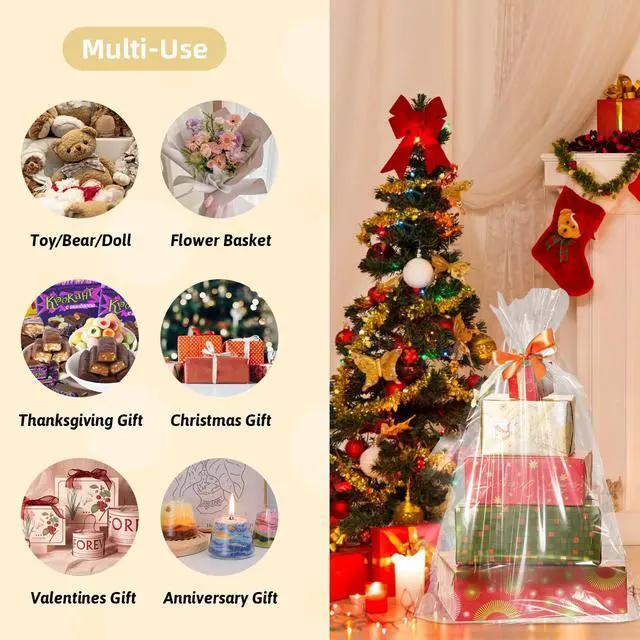 Alt view image 5 of 7 - Extra Large Cellophane Wrap for Gift Baskets,40x50 Inches, 5 Pack | with Twist Ties, Cellophane Gift Bags, Plastic, For Gift Giving & Packaging Raffle Baskets, Easter, Baby Shower, Wedding