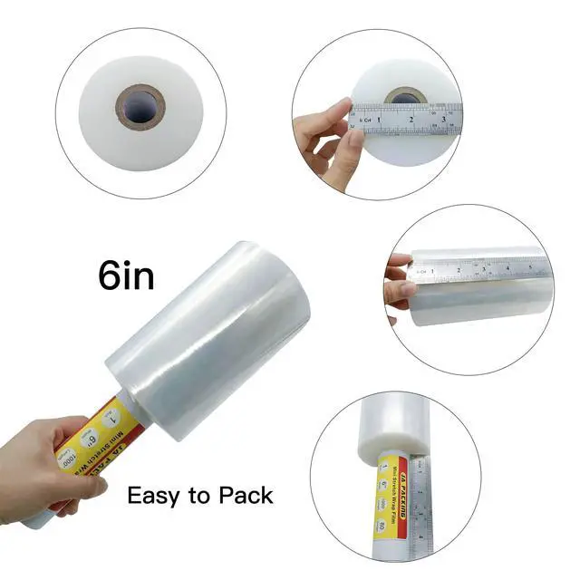 Alt view image 2 of 7 - Stretch Wrap Clear Plastic Wrap Roll 6 inch X 1000Ft 80 Guage Industrial Mini Stretch Wrap Film with Handle for Moving,Shipping,Packing Fuiniture Adhering Shrink Film