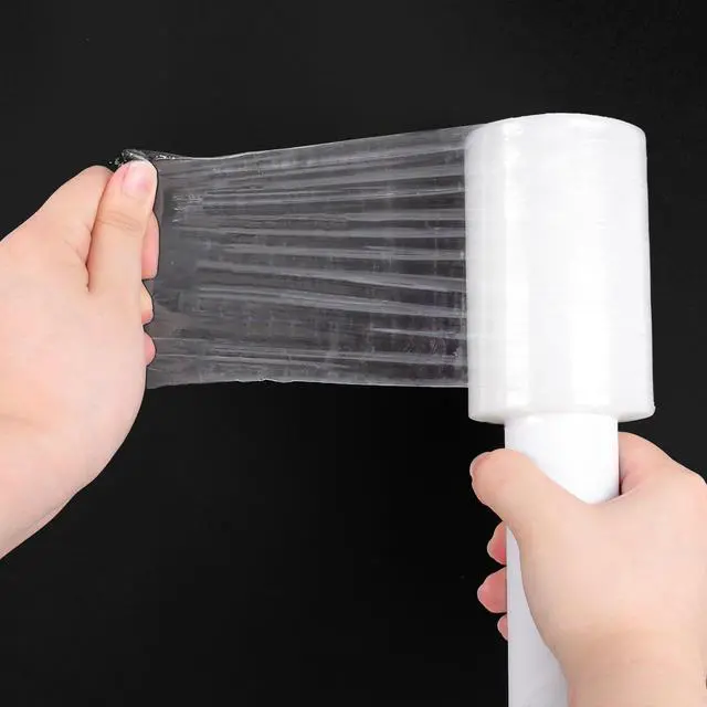 Alt view image 3 of 6 - Stretch Wrap Film Moving Wrapping Plastic Roll Shrink Wrap Roll with Handle | 4 Inch × 1000Ft self-adhering clear film, tear-resistant plastic wrap, for securing furniture