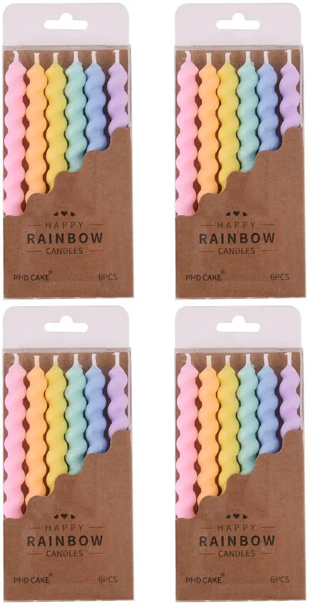 Main image of 24-Count Rainbow Spiral Birthday Candles with Holders, Party Candles, Cake Candles