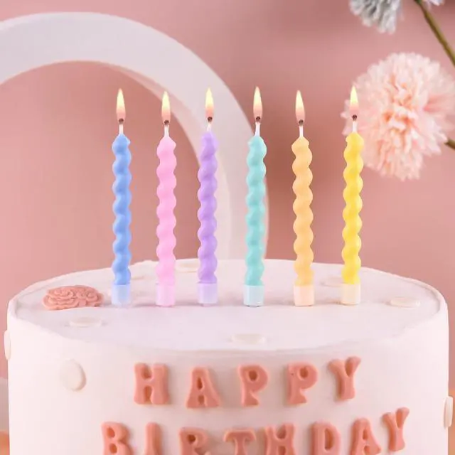 Alt view image 2 of 7 - 24-Count Rainbow Spiral Birthday Candles with Holders, Party Candles, Cake Candles