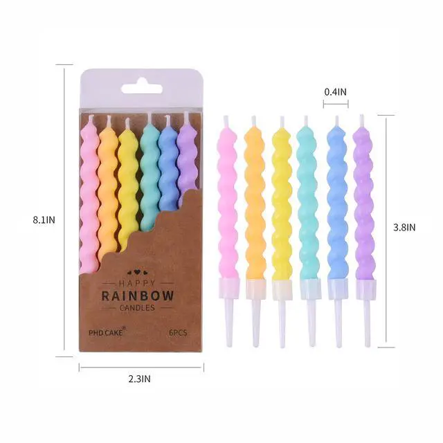 Alt view image 7 of 7 - 24-Count Rainbow Spiral Birthday Candles with Holders, Party Candles, Cake Candles