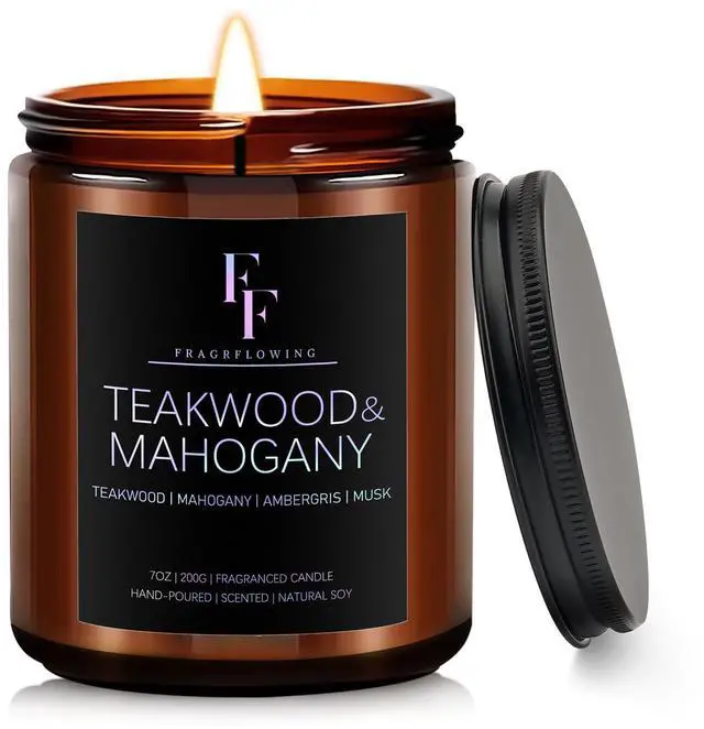 Main image of Teakwood & Mahogany Candle, Scented Candle for Home Soy Wax Candle, Aromatherapy Candle Gifts, 7oz