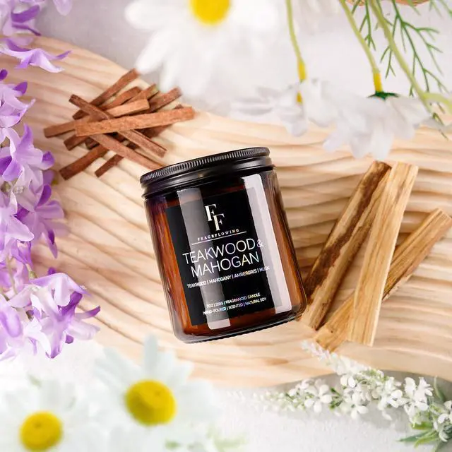 Alt view image 2 of 6 - Teakwood & Mahogany Candle, Scented Candle for Home Soy Wax Candle, Aromatherapy Candle Gifts, 7oz