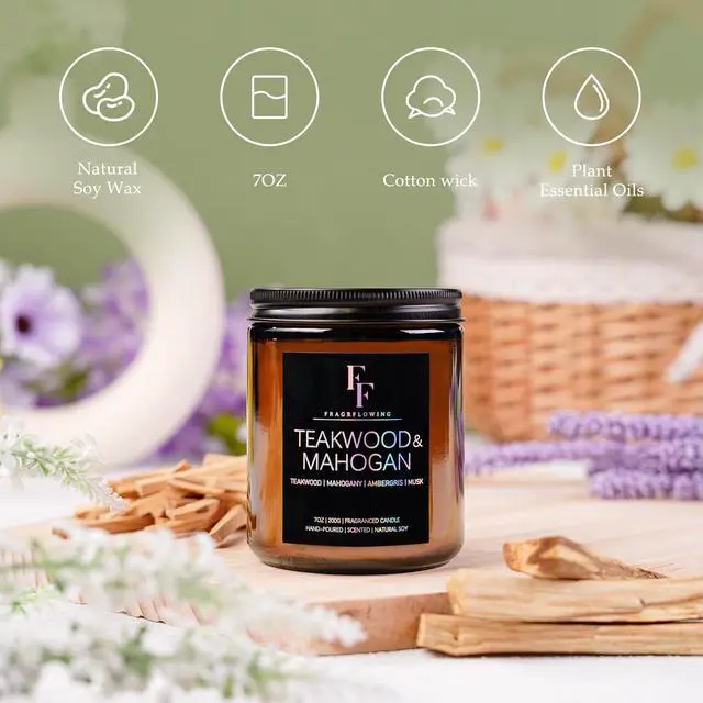 Alt view image 4 of 6 - Teakwood & Mahogany Candle, Scented Candle for Home Soy Wax Candle, Aromatherapy Candle Gifts, 7oz
