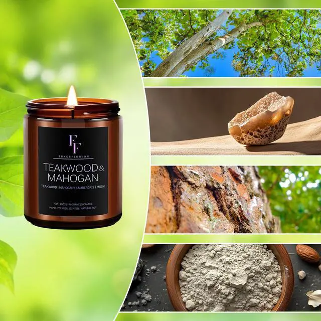 Alt view image 3 of 6 - Teakwood & Mahogany Candle, Scented Candle for Home Soy Wax Candle, Aromatherapy Candle Gifts, 7oz