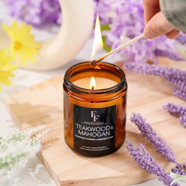 Alt view image 5 of 6 - Teakwood & Mahogany Candle, Scented Candle for Home Soy Wax Candle, Aromatherapy Candle Gifts, 7oz