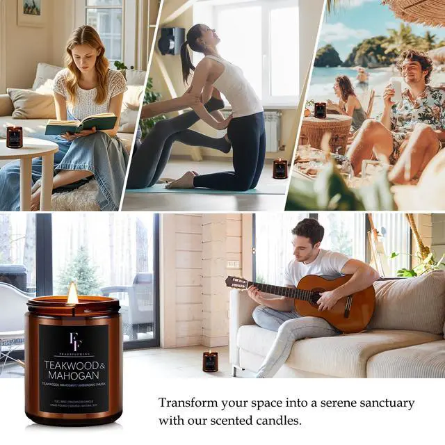 Alt view image 6 of 6 - Teakwood & Mahogany Candle, Scented Candle for Home Soy Wax Candle, Aromatherapy Candle Gifts, 7oz