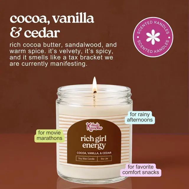 Alt view image 3 of 7 - 9oz Rich Girl Energy Soy Wax Candle - Cocoa Butter Vanilla | 9oz Handmade Soy Wax Candle - Cotton wick - 45+ hours Burn Time - Fragrance notes: Cocoa Butter, Vanilla Tonka, & Cedarwood