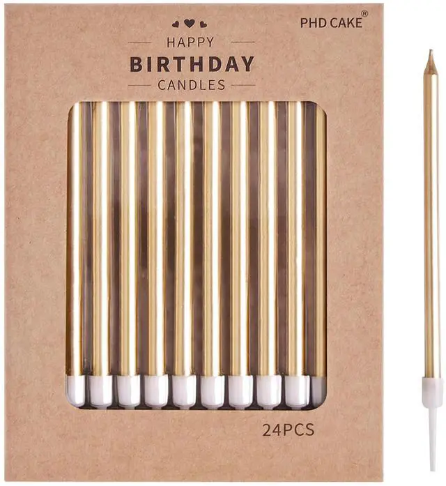 Main image of Champagne Gold Long Thin Metallic Birthday Candles, Cake Candles, Birthday Parties, Wedding Decorations, Party Candles