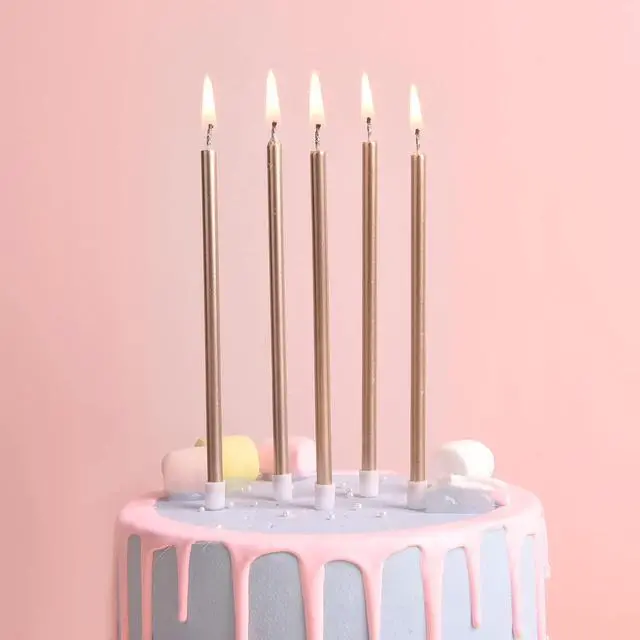 Alt view image 2 of 7 - Champagne Gold Long Thin Metallic Birthday Candles, Cake Candles, Birthday Parties, Wedding Decorations, Party Candles