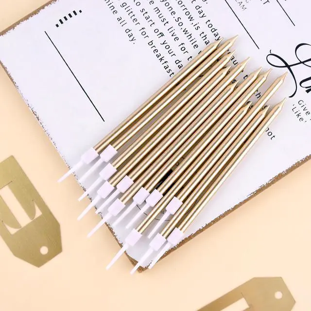 Alt view image 3 of 7 - Champagne Gold Long Thin Metallic Birthday Candles, Cake Candles, Birthday Parties, Wedding Decorations, Party Candles