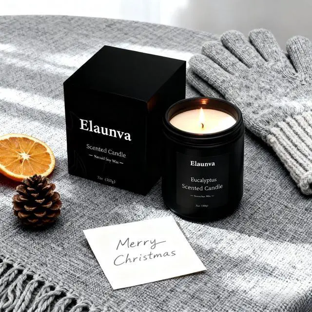 Alt view image 4 of 7 - Eucalyptus Scented Candle 7oz, Natural Soy Wax | Aromatherapy, Spring Fresh Home Scent, Stress Relief, Spring Easter Home Decor Gift