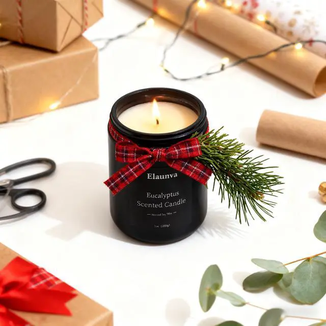 Alt view image 2 of 7 - Eucalyptus Scented Candle 7oz, Natural Soy Wax | Aromatherapy, Spring Fresh Home Scent, Stress Relief, Spring Easter Home Decor Gift