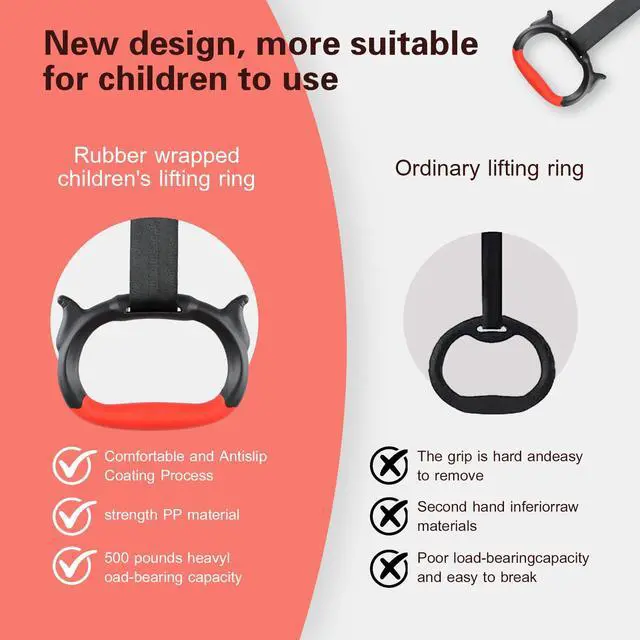 Alt view image 4 of 7 - Gymnastics Rings, Children's Home Gym Equipment, Children's Adjustable Strap Strength Training Rings (Red)