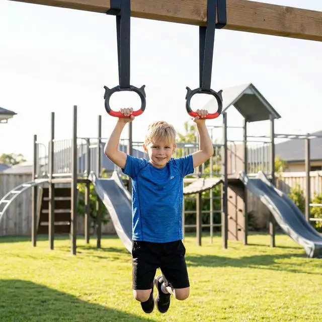 Alt view image 7 of 7 - Gymnastics Rings, Children's Home Gym Equipment, Children's Adjustable Strap Strength Training Rings (Red)