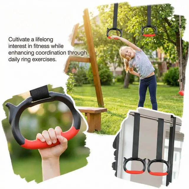 Alt view image 6 of 7 - Gymnastics Rings, Children's Home Gym Equipment, Children's Adjustable Strap Strength Training Rings (Red)
