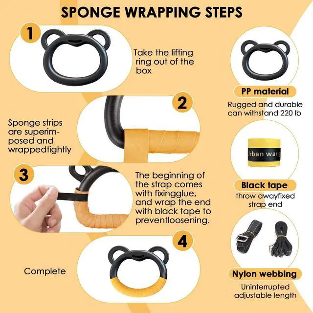Alt view image 4 of 7 - Gymnastics Rings, Professional Children's Home Fitness Equipment, Children's Adjustable Harness Strength Training Rings, Indoor Gymnastics Rings (Yellow)