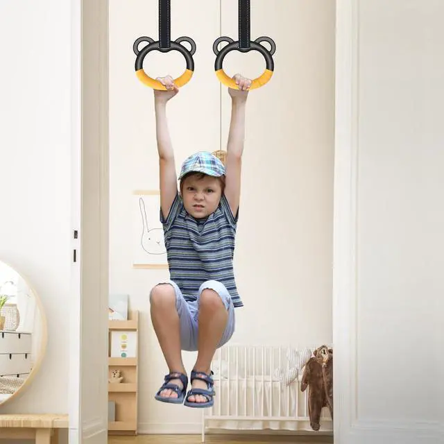 Alt view image 7 of 7 - Gymnastics Rings, Professional Children's Home Fitness Equipment, Children's Adjustable Harness Strength Training Rings, Indoor Gymnastics Rings (Yellow)
