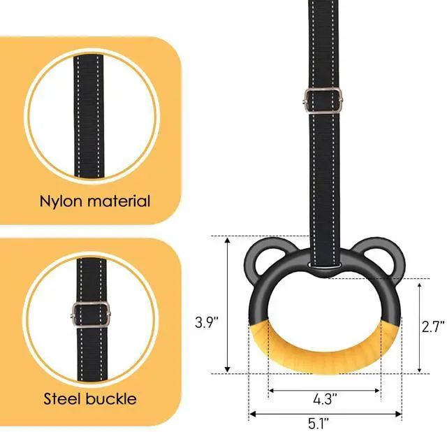 Alt view image 3 of 7 - Gymnastics Rings, Professional Children's Home Fitness Equipment, Children's Adjustable Harness Strength Training Rings, Indoor Gymnastics Rings (Yellow)