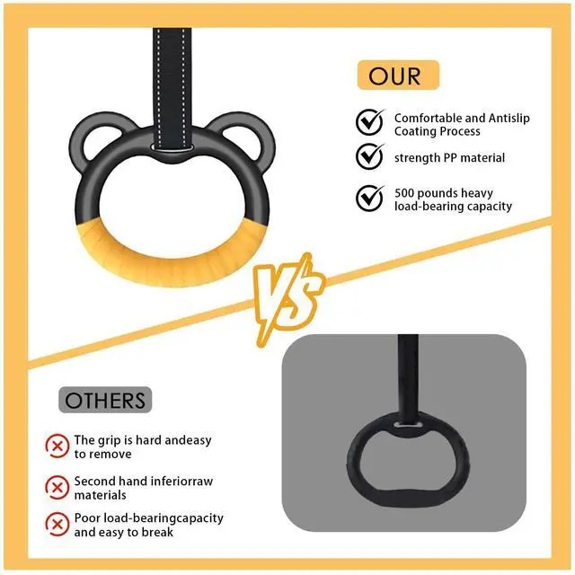 Alt view image 5 of 7 - Gymnastics Rings, Professional Children's Home Fitness Equipment, Children's Adjustable Harness Strength Training Rings, Indoor Gymnastics Rings (Yellow)