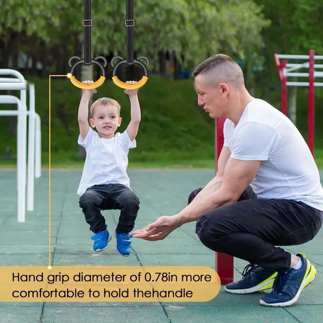 Alt view image 6 of 7 - Gymnastics Rings, Professional Children's Home Fitness Equipment, Children's Adjustable Harness Strength Training Rings, Indoor Gymnastics Rings (Yellow)