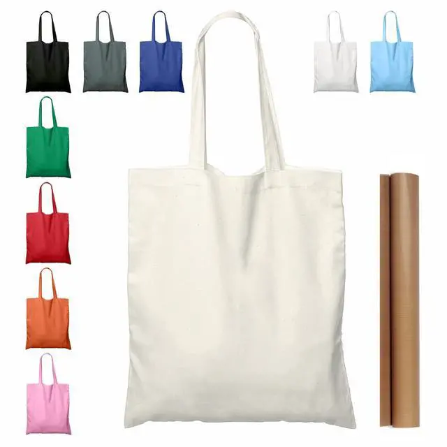 Main image of 2 | 5 | 15 | 25 | 50 Pack 15'' X 16'' Natural Cotton Tote Bags, Lightweight Blank Bulk Cloth bags with 1pc of PTFE Teflon Sheet (2-Pack)
