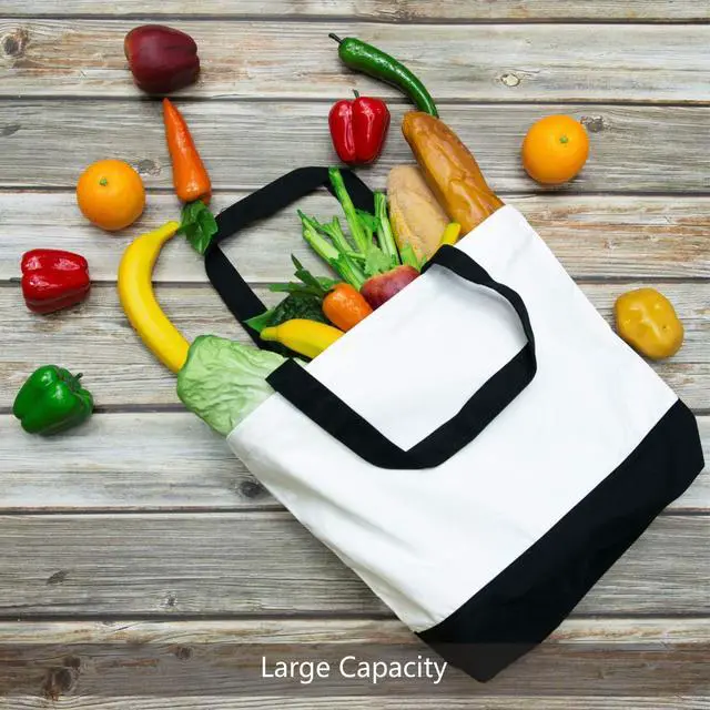 Alt view image 3 of 7 - 1 | 3 | 6 | 12 | 24 Pack Super Strong Large 12oz Cotton Canvas Tote Bag, Reusable Grocery Shopping Cloth Bag, Fashionable Two-Tone Tote for Crafts, DIY Your Creative Designs (Pack of 1)