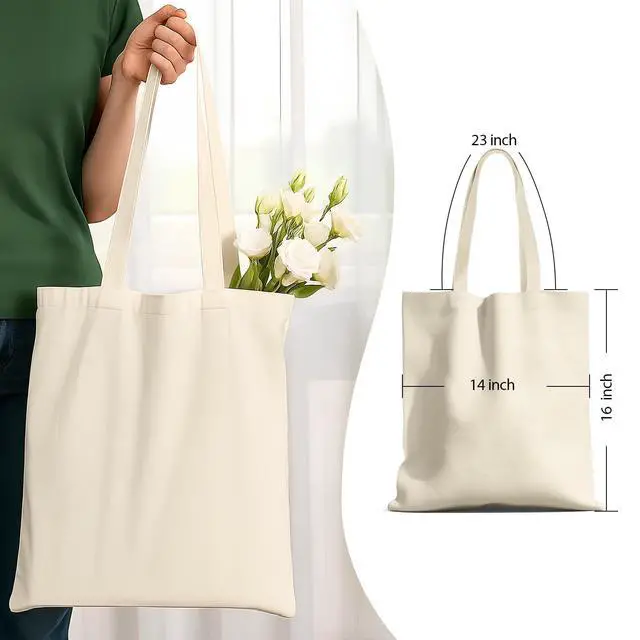 Alt view image 2 of 6 - 1-200 Pack Available Canvas Reusable Tote Bags with Handle, 1 Pack | 14 x 15-inch Natural Canvas Bags for Work, DIY, Shopping