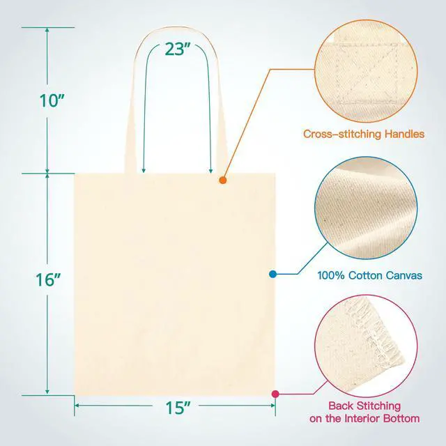 Alt view image 2 of 6 - Canvas Tote Bags, 2-Pack, 15 x 16 in, 8 oz Cotton Blank | 8 oz cotton canvas with long handles; blank surface for crafts, gifts, shopping, and everyday carrying