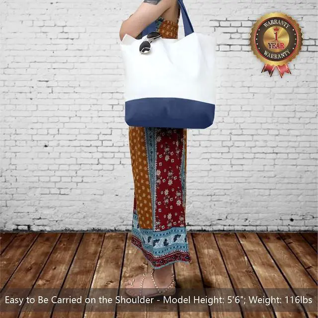 Alt view image 2 of 7 - 1-Pack Super Strong Large 12oz Cotton Canvas Tote Bag, Reusable Grocery Shopping Cloth Bag, Fashionable Two-Tone Totes for Crafts, DIY Your Creative Designs