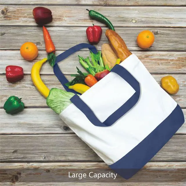 Alt view image 4 of 7 - 1-Pack Super Strong Large 12oz Cotton Canvas Tote Bag, Reusable Grocery Shopping Cloth Bag, Fashionable Two-Tone Totes for Crafts, DIY Your Creative Designs