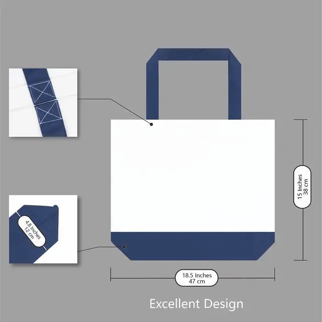 Alt view image 5 of 7 - 1-Pack Super Strong Large 12oz Cotton Canvas Tote Bag, Reusable Grocery Shopping Cloth Bag, Fashionable Two-Tone Totes for Crafts, DIY Your Creative Designs