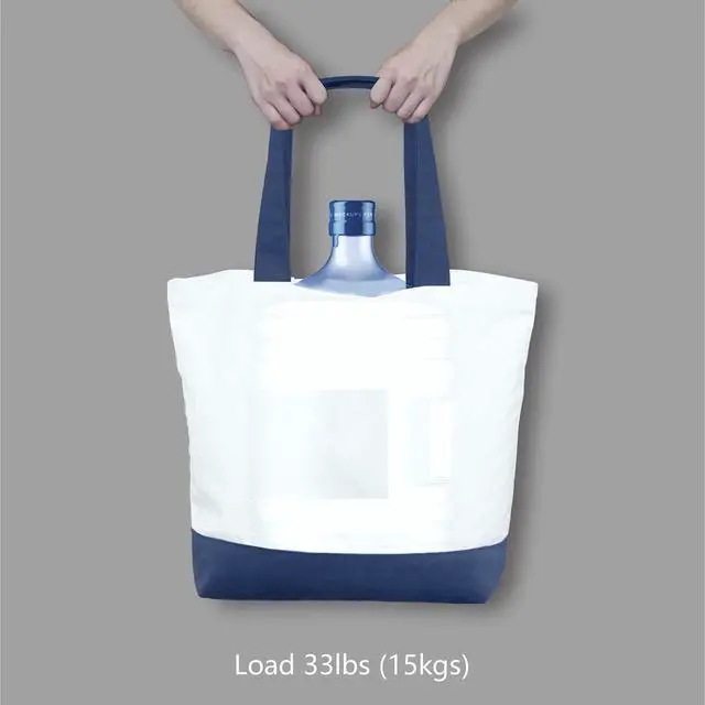 Alt view image 6 of 7 - 1-Pack Super Strong Large 12oz Cotton Canvas Tote Bag, Reusable Grocery Shopping Cloth Bag, Fashionable Two-Tone Totes for Crafts, DIY Your Creative Designs