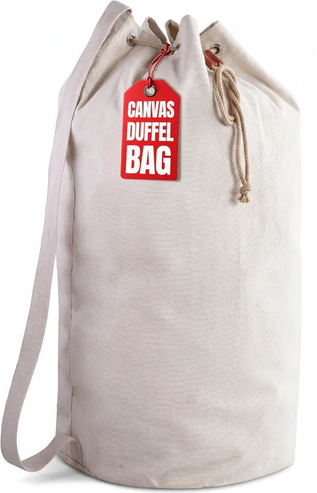 Main image of Canvas Duffel Bag - Drawstring, Leather Closure, Shoulder Strap