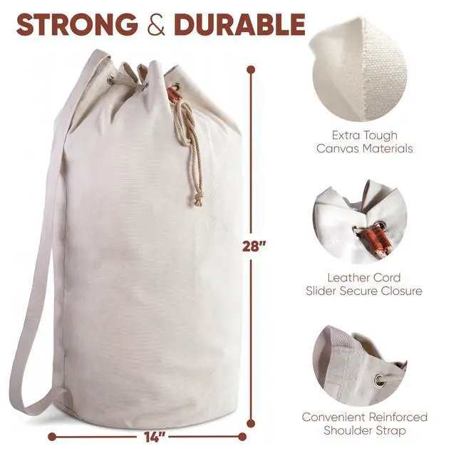 Alt view image 2 of 6 - Canvas Duffel Bag - Drawstring, Leather Closure, Shoulder Strap