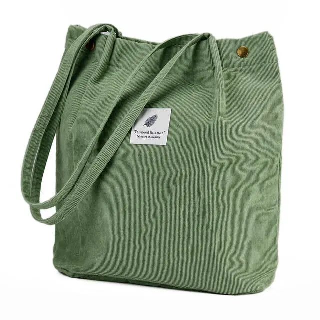 Main image of Corduroy Tote Bag Cute Tote Bags for Women Shoulder Bag with Inner Pocket for Work Beach Travel and Shopping Grocery (Matcha Green)