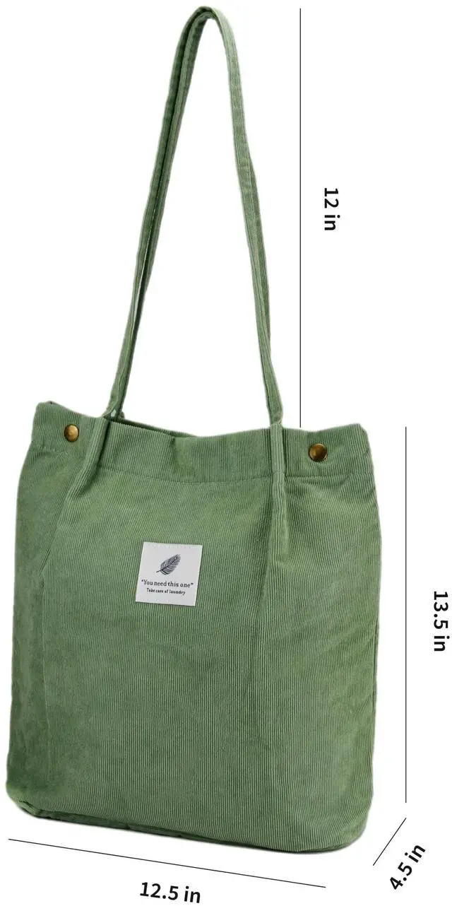 Alt view image 4 of 7 - Corduroy Tote Bag Cute Tote Bags for Women Shoulder Bag with Inner Pocket for Work Beach Travel and Shopping Grocery (Matcha Green)