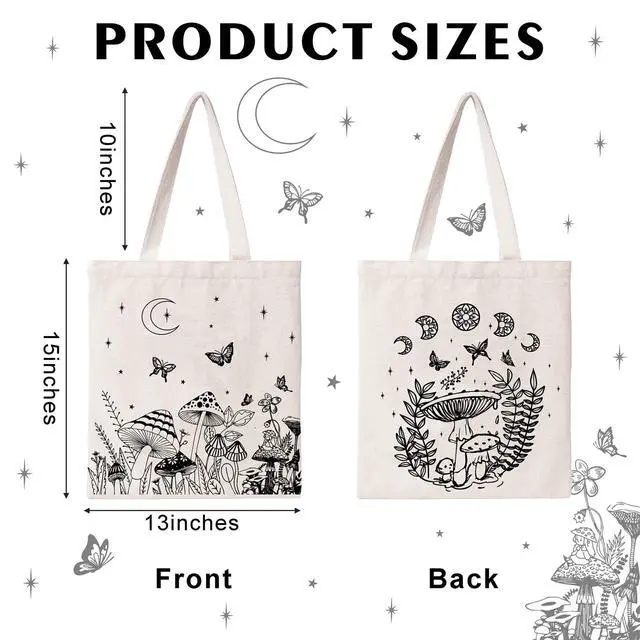 Alt view image 4 of 7 - Mushroom Tote Bag Aesthetic Vintage Mushroom Cotton Canvas Canvas Cute Tote for Women Gift Shopping Shoulder Reusable Grocery Bag