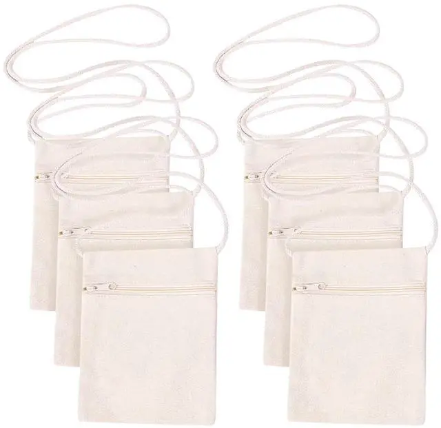 Main image of 6Pcs 13x17cm Blank Canvas Crossbody Bag,Bulk Mini Zipper Shoulder Bags,Cloth Fabric Bags Painting Bags for DIY Craft