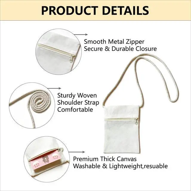 Alt view image 2 of 7 - 6Pcs 13x17cm Blank Canvas Crossbody Bag,Bulk Mini Zipper Shoulder Bags,Cloth Fabric Bags Painting Bags for DIY Craft