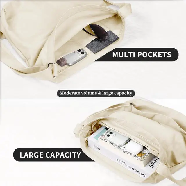 Alt view image 5 of 7 - off-white Women's blank large Size Canvas Crossbody Tote Handbags Shoulder Bag Hobo Casual Tote Diy/gifts/aesthetic/personalized