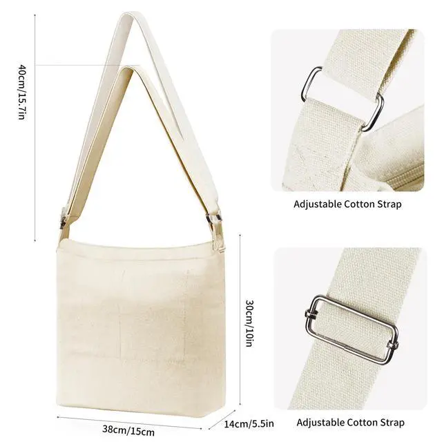 Alt view image 2 of 7 - off-white Women's blank large Size Canvas Crossbody Tote Handbags Shoulder Bag Hobo Casual Tote Diy/gifts/aesthetic/personalized