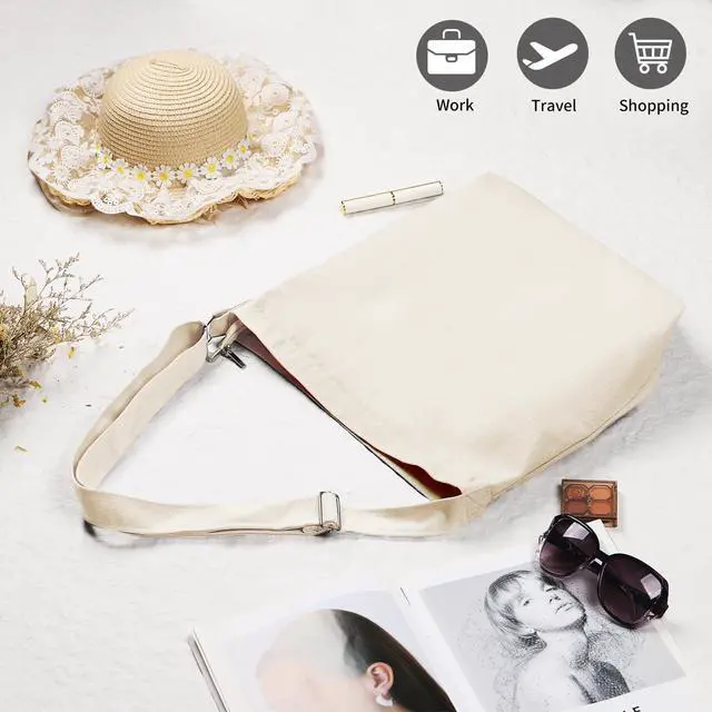Alt view image 4 of 7 - off-white Women's blank large Size Canvas Crossbody Tote Handbags Shoulder Bag Hobo Casual Tote Diy/gifts/aesthetic/personalized
