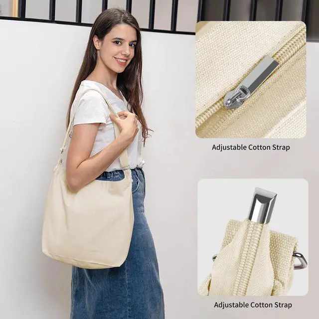 Alt view image 6 of 7 - off-white Women's blank large Size Canvas Crossbody Tote Handbags Shoulder Bag Hobo Casual Tote Diy/gifts/aesthetic/personalized