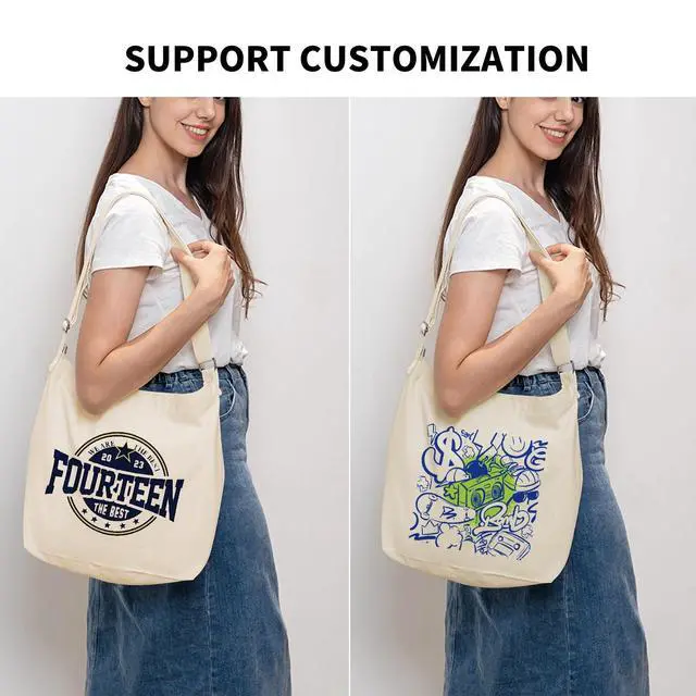 Alt view image 7 of 7 - off-white Women's blank large Size Canvas Crossbody Tote Handbags Shoulder Bag Hobo Casual Tote Diy/gifts/aesthetic/personalized