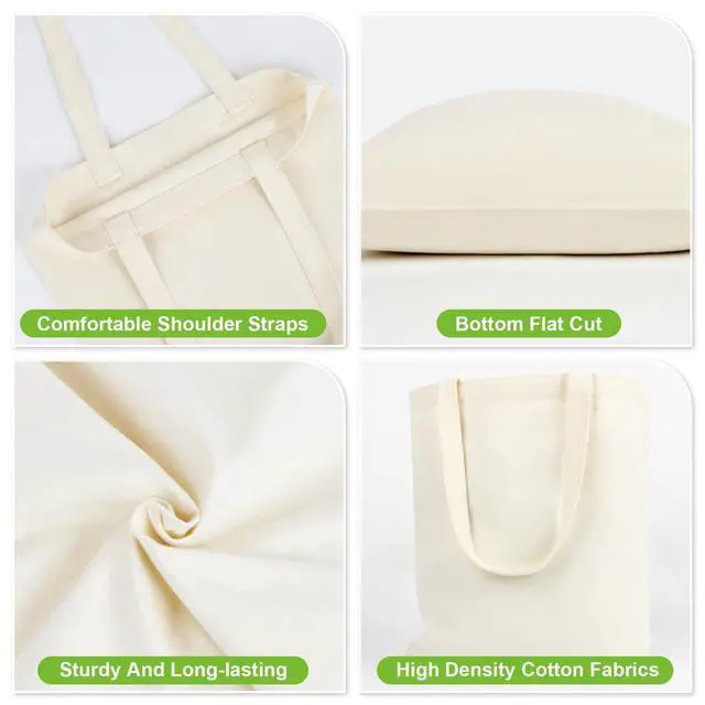 Alt view image 3 of 7 - Blank Canvas Tote Bags - 4 Pack Plain Cotton Totes with Handles | Reusable Grocery Totes for DIY Painting, Heat Transfer, Gifts, Events and Everyday Shopping