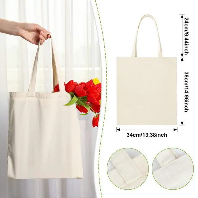 Alt view image 2 of 7 - Blank Canvas Tote Bags - 4 Pack Plain Cotton Totes with Handles | Reusable Grocery Totes for DIY Painting, Heat Transfer, Gifts, Events and Everyday Shopping