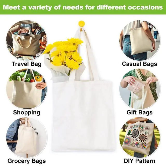 Alt view image 6 of 7 - Blank Canvas Tote Bags - 4 Pack Plain Cotton Totes with Handles | Reusable Grocery Totes for DIY Painting, Heat Transfer, Gifts, Events and Everyday Shopping