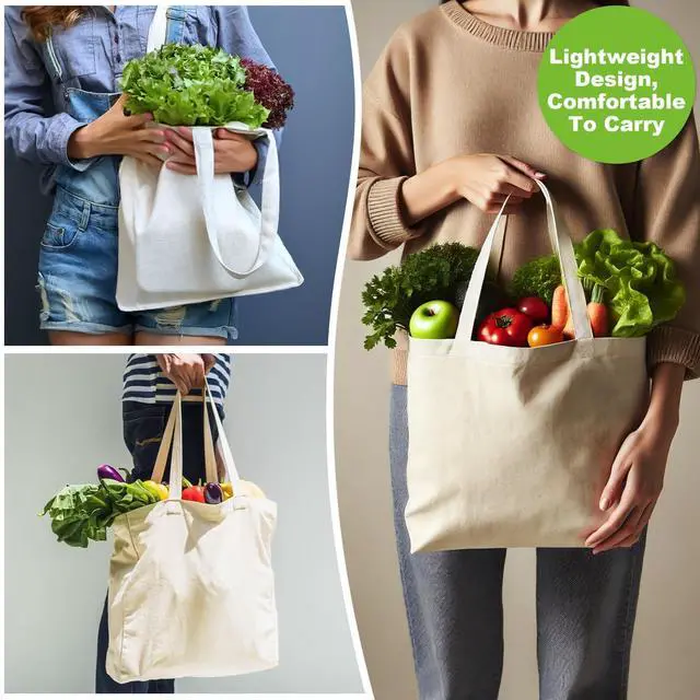 Alt view image 7 of 7 - Blank Canvas Tote Bags - 4 Pack Plain Cotton Totes with Handles | Reusable Grocery Totes for DIY Painting, Heat Transfer, Gifts, Events and Everyday Shopping